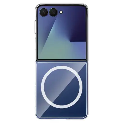 Ovitek MagSafe za Galaxy Z Flip 7 proti udarcem z magnetnim stojalom, Prozorno