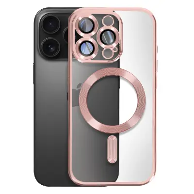 MagSafe ohišje za iPhone 16 Pro Silikonski kromirani okvir, Šampanjec roza