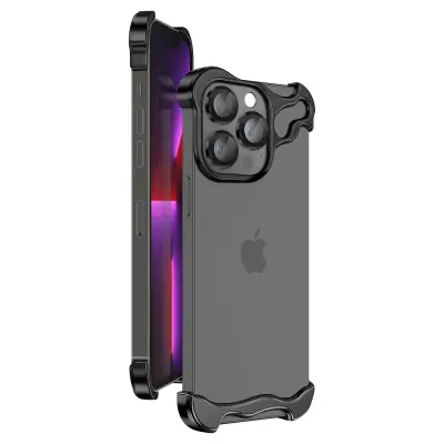 Zaščitna zasnova za iPhone 13 Pro, ojačan kovinski odbijač, Črna