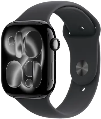 Apple Watch Series 11 GPS 46mm Jet Black Aluminium Case with Black Sport Band - M/L