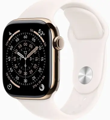 Apple Watch Series 11 GPS + Cellular 46mm Gold Titanium Case with Light Blush Sport Band - S/M