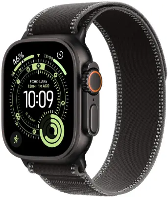 Apple Watch Ultra 3 GPS + Cellular 49mm Black Titanium Case with Black/Charcoal Trail Loop - S/M