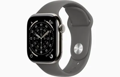 Apple Watch Series 11 GPS + Cellular 42mm Natural Titanium Case with Stone Grey Sport Band - S/M