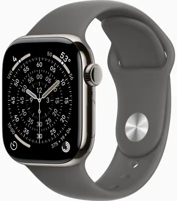 Apple Watch Series 11 GPS + Cellular 42mm Natural Titanium Case with Stone Grey Sport Band - S/M