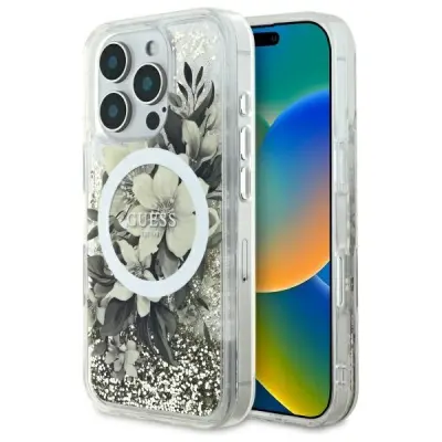 GUESS OVITEK ZA IPHONE 16 PRO 6.3 HARDCASE ZA MAGSAFE TEKOČE BLEŠČICE
