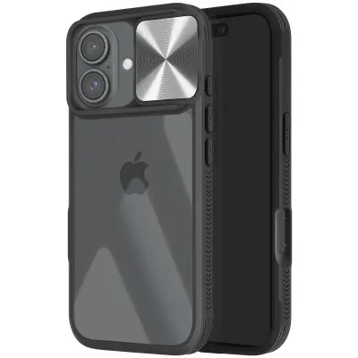 Pokrov za iPhone 16 Bi-material Drsni pokrov kamere QI združljiv, Črna