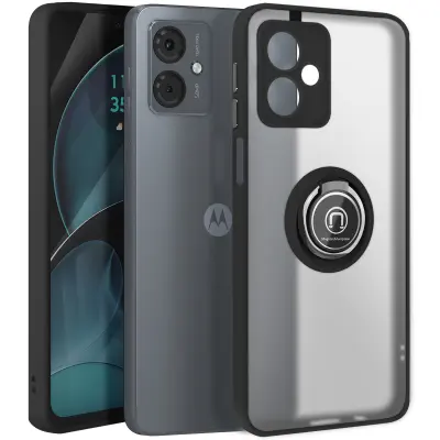 Ovitek za Motorola Moto G14 Kovinski obročni video nosilec, Črna