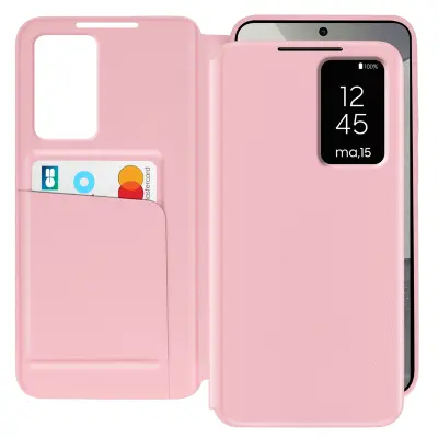Usnjeno ohišje za Galaxy S25 in S24 Display Window Card Holder, Roza