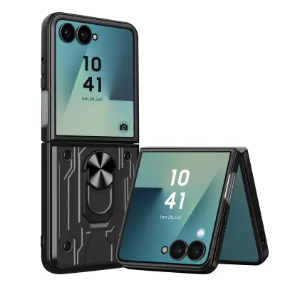 Zaščitni ovitek za Samsung Galaxy Z Flip 7 proti udarcem z nosilcem za magnetni prstan, Črna