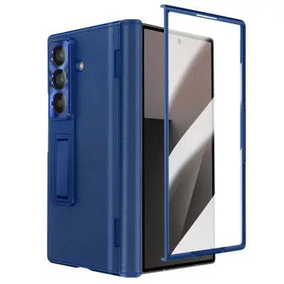Celotno ohišje za Samsung Galaxy Z Fold 7 s kaljenim steklom in stojalom, Modra