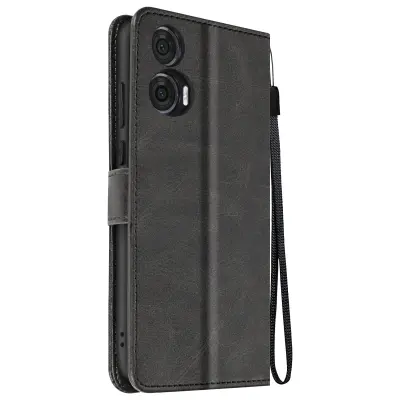 Torbica s preklopom za Motorola Edge 50 Fusion Denarnica s trakom za roko, Črna