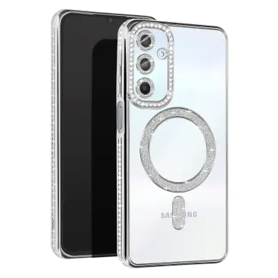 Diamantno ohišje za Samsung Galaxy A25 MagSafe Contour Strass, Srebrna