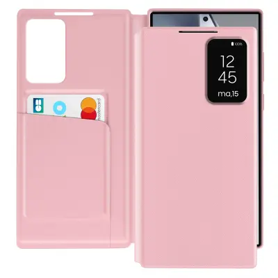 Usnjeno ohišje za Galaxy S24 Ultra Show Window Card Holder, Roza