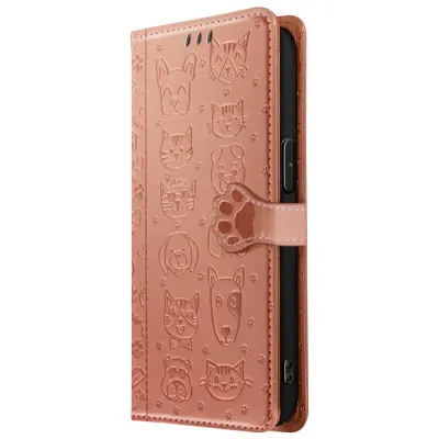 Ohišje za iPhone 16e Design Cat and Dog Wallet Clap, Šampanjec roza