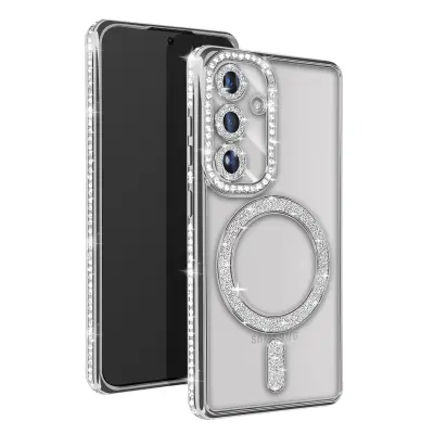 Diamantno ohišje za Samsung Galaxy S24 MagSafe Contour Strass, Srebrna