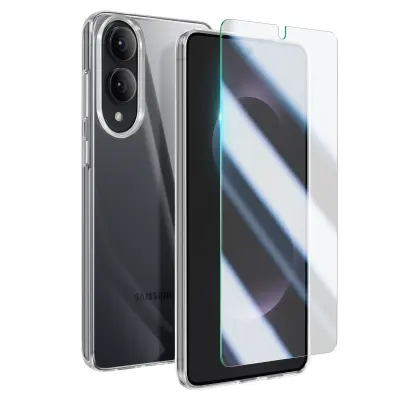 Silikonsko ohišje za Samsung S25 Edge in kaljeno steklo, odporno na praske, Prozorno