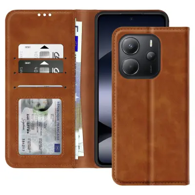Ohišje za Xiaomi Redmi Note 14 4G Wallet and Video Holder, Rjava