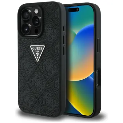 OVITEK GUESS TPU ZA IPHONE 16 PRO 4G VZOREC TRIKOTNIK KOVINSKI LOGO