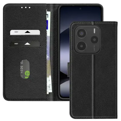 Ohišje za Xiaomi Redmi Note 14 5G Clamshell Denarnica in nosilec za video posnetke, Črna