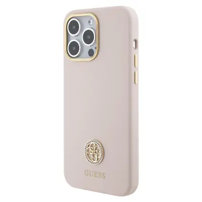 GUESS GUHCP15XM4DGPP IPHONE 15 PRO MAX 6.7 SVETLO ROZA/ROZA TRDO OHIŠJE SILICONE LOGO STRASS 4G
