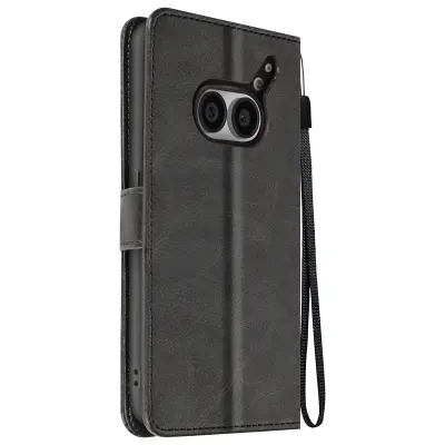 Torbica s preklopom za Nothing Phone 2a Denarnica s trakom za roko, Črna