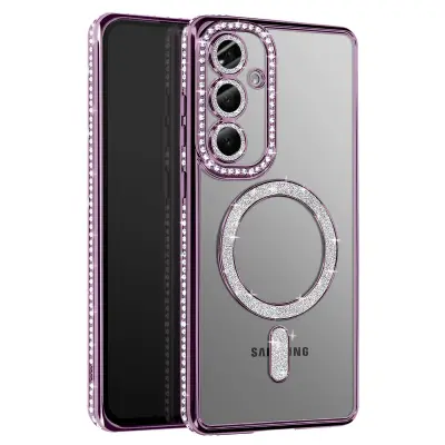 Diamantno ohišje za Samsung Galaxy S25 MagSafe Obris Strass, Vijolična