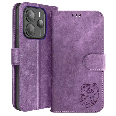 Ohišje za Xiaomi Redmi Note 14 5G Denarnica Tiger Design Kawaii, Vijolična