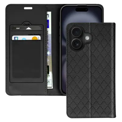 Folio ohišje za iPhone 16 Plus Držalo za kartice Nosilec videoposnetka, Črna