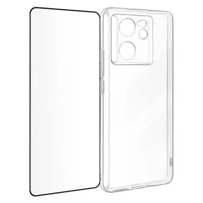 Ovitek za Xiaomi 13T Pro iz silikonskega gela in 9H kaljenega stekla, Črna