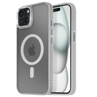 Ohišje MagSafe za iPhone 15 Plus in 14 Plus Back Pad Frosted Outline, Siva