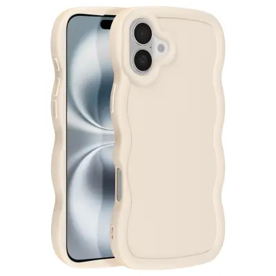 Ohišje za iPhone 16 Plus iz mehkega silikona z valovitim dizajnom, Bež