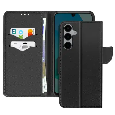Ohišje za Samsung Galaxy A16 Denarnica Usnje Saffiano Fancy, Črna