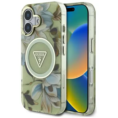 TPU OVITEK GUESS IPHONE 16 S CVETLIČNIM VZORCEM IN MAGNETNIM ZAPIRANJEM