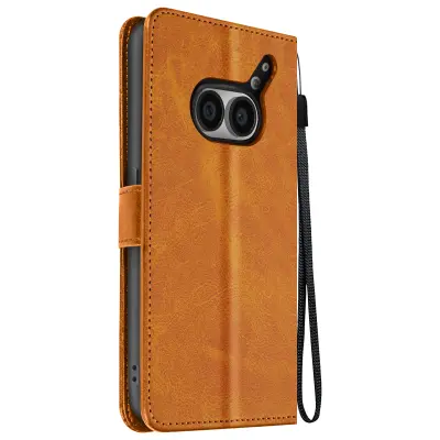 Torbica s preklopom za Nothing Phone 2a Denarnica s trakom za roko, Svetlo rjava
