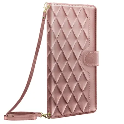 Ohišje za Samsung Galaxy A16 Wallet Losange pattern, Šampanjec roza