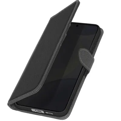 Usnjeno ohišje za Samsung Galaxy S24 FE Wallet Anti-RFID Support, Črna