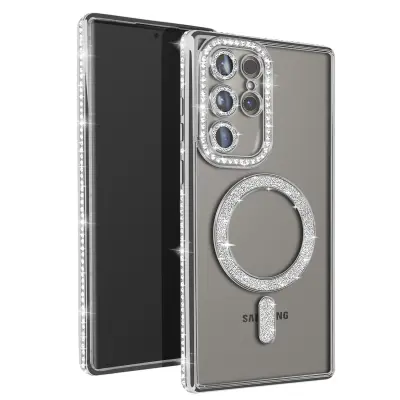 Diamantno ohišje za Samsung Galaxy S24 Ultra MagSafe Contour Strass, Srebrna