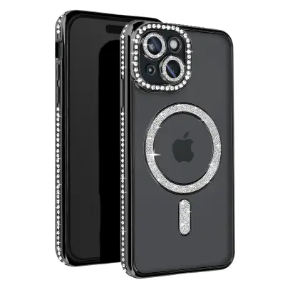 Diamond Case za iPhone 15 Zaščita MagSafe Contour Strass, Črna