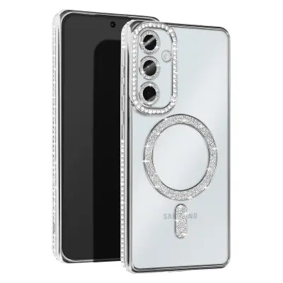 Diamantno ohišje za Samsung Galaxy A55 MagSafe Contour Strass, Srebrna