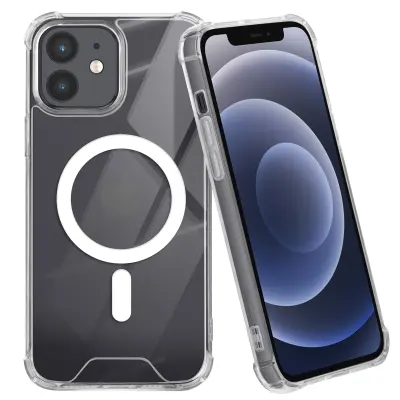 Magsafe ohišje za iPhone 12 Silikonski gel, odporen na udarce, ojačan z kovanci, Prozorno