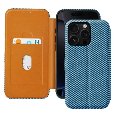 Ohišje za iPhone 16 Pro Max iz ogljikovih vlaken s podporo za video in RFID, Modra