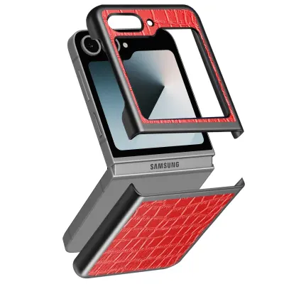 Ohišje za Samsung Galaxy Z Flip 6 Croco Antitraces, Rdeča