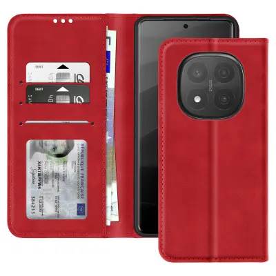 Ohišje za Redmi Note 14 Pro in 14 Pro Plus Denarnica in stojalo, Rdeča