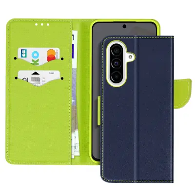 Ohišje za Samsung Galaxy A36 Wallet Leather Saffiano Fancy, Modra noč
