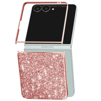 Ovitek za Samsung Galaxy Z Flip 7, bleščeč, svetleč, ultra eleganten, Šampanjec roza