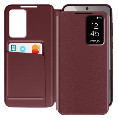 Usnjeno ohišje za Galaxy S25 in S24 Display Window Card Holder, Bordeaux