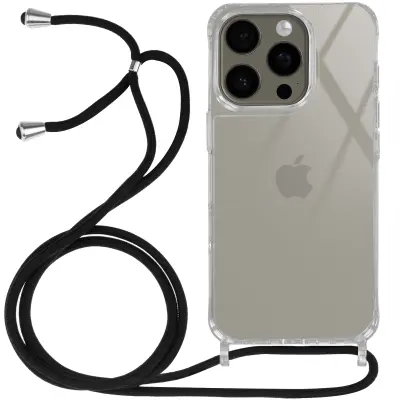 Ohišje za iPhone 16 Pro Silikonsko odporno na udarce z opletenim kablom, Prozorno