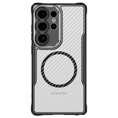 Ohišje za Samsung S25 Ultra MagSafe Odporen na udarce Okrepljeno Carbon Back, Črna