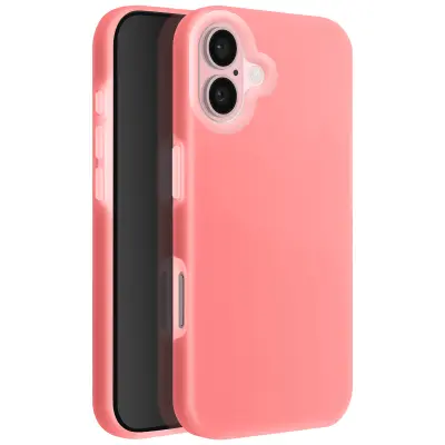 Ohišje za iPhone 16 Plus Odporno na udarce, mehka notranjost z dvignjenim robom, Koralna