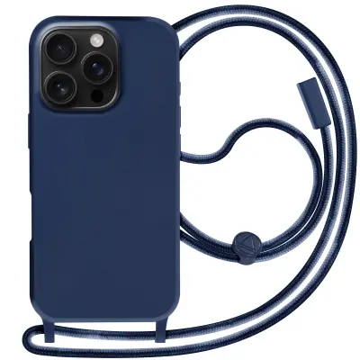 Mehak dotik Silikonsko ohišje z vrvico modre barve za iPhone 16 Pro, Modra noč